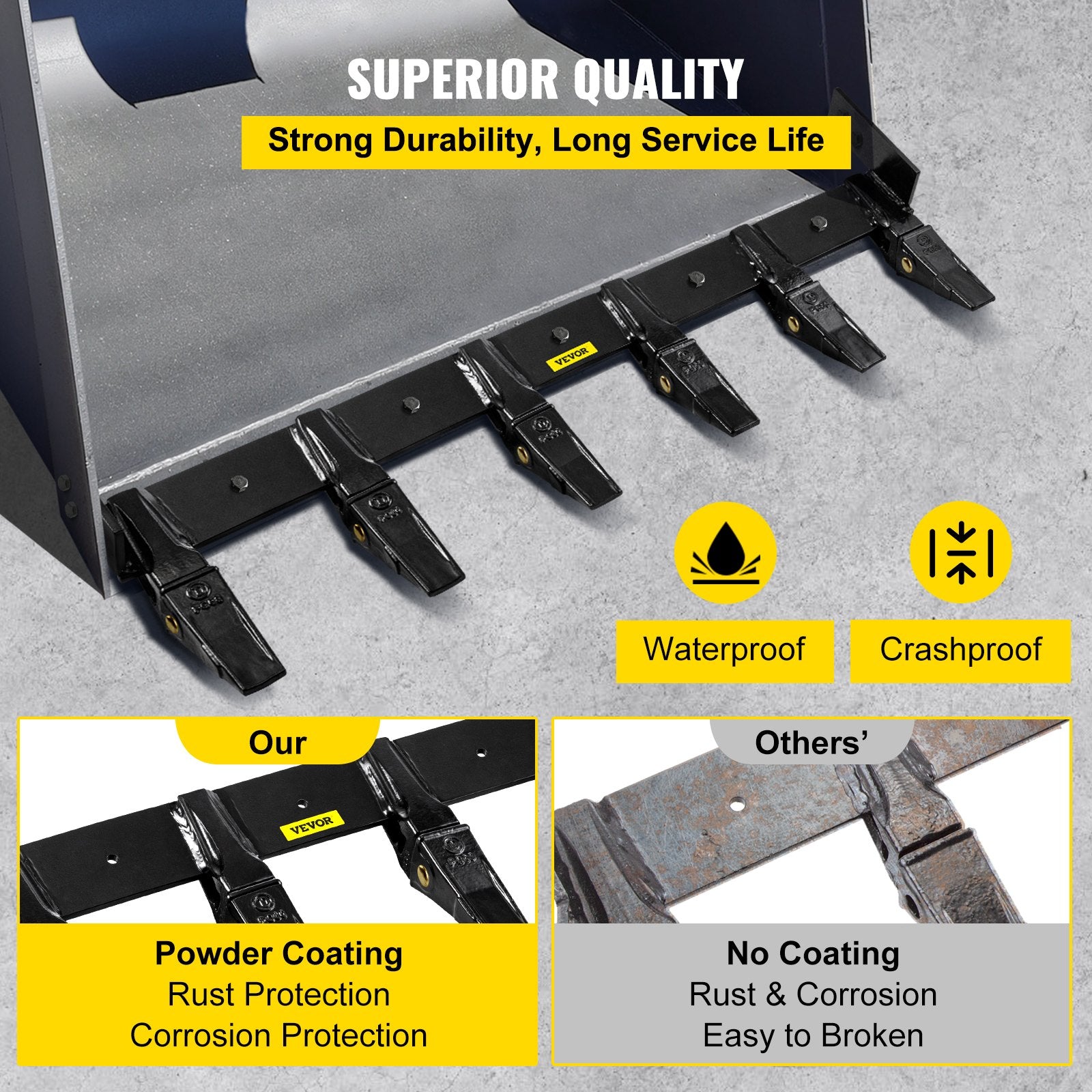 Bucket Tooth Bar, 48in Inside Bucket Width Tractor Bucket Teeth, 9.84in Teeth Space Tooth Bar for Loader Bucket 23TF, Bolt on Tooth Bucket Enables Penetration of Compacted Soil