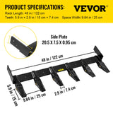 Outdoor Power Equipment: VEVOR Bucket Tooth Bar, 48in Inside Bucket Width Tractor Bucket Teeth, 9.84in Teeth Space Tooth Bar for Loader Bucket 23TF, Bolt on Tooth Bucket Enables Penetration of Compacted Soil