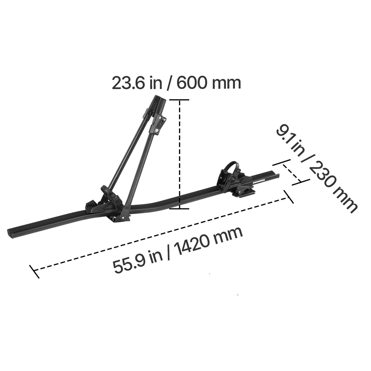 Roof Bike Rack, 15 kg Capacity, Upright Roof Mount Bicycle Rack with Secure Locking System for Most Standard Crossbars, Aluminum Upright Rooftop Bike Rack, 1 Bike Carrier for Car SUV, Black