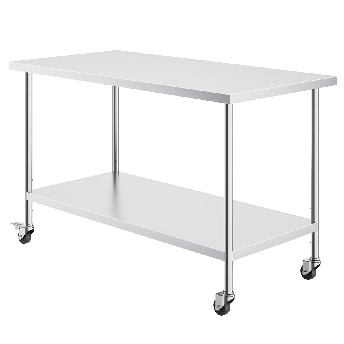 Stainless Steel Work Table 30 x 60 x 38 Inch, with 4 Wheels, 3 Adjustable Height Levels, Heavy Duty Food Prep Worktable for Commercial Kitchen Restaurant, Silver
