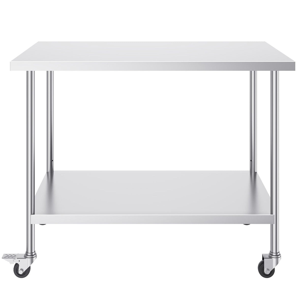 Stainless Steel Work Table 30 x 60 x 38 Inch, with 4 Wheels, 3 Adjustable Height Levels, Heavy Duty Food Prep Worktable for Commercial Kitchen Restaurant, Silver