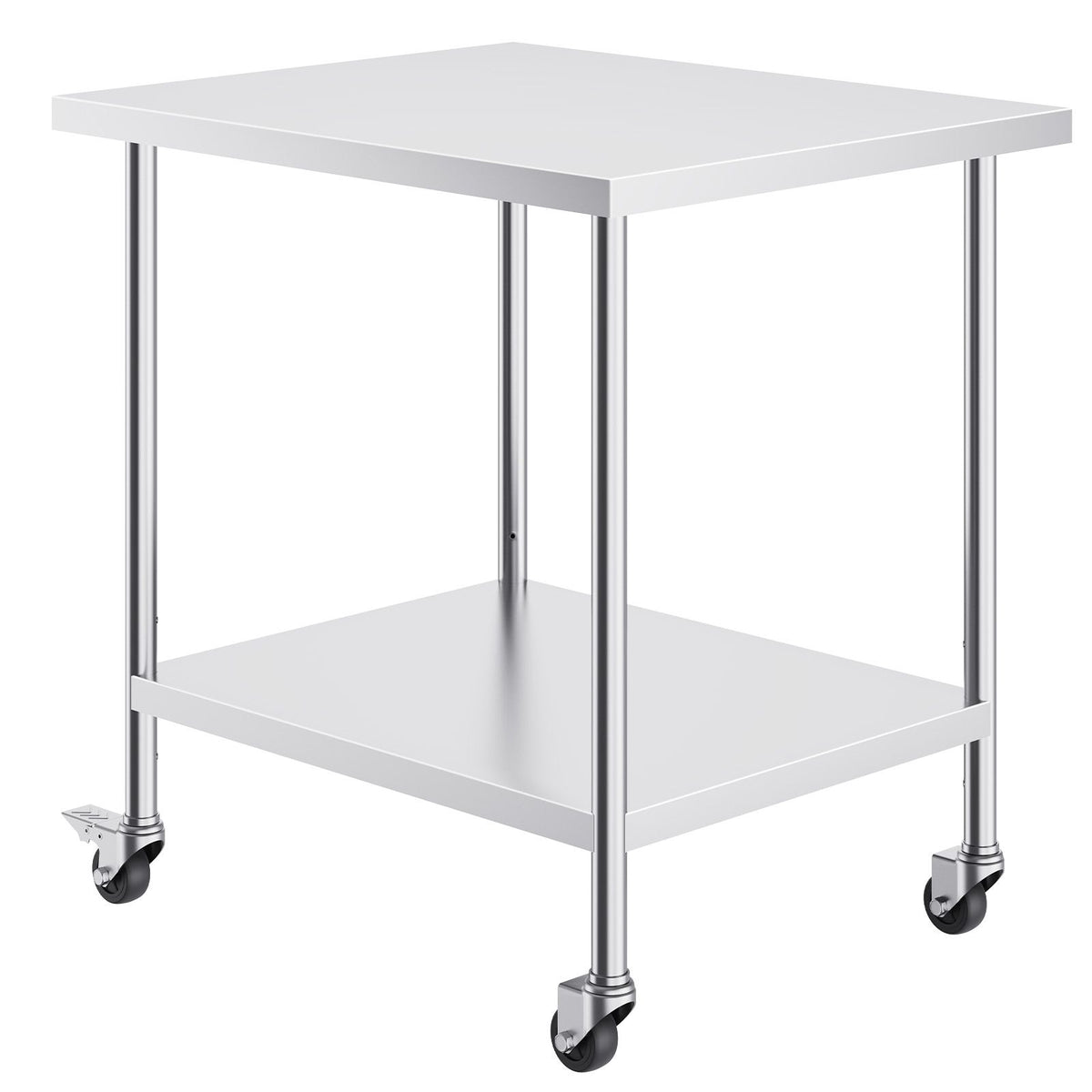 Stainless Steel Work Table 30 x 18 x 38 Inch, with 4 Wheels, 3 Adjustable Height Levels, Heavy Duty Food Prep Worktable for Commercial Kitchen Restaurant, Silver