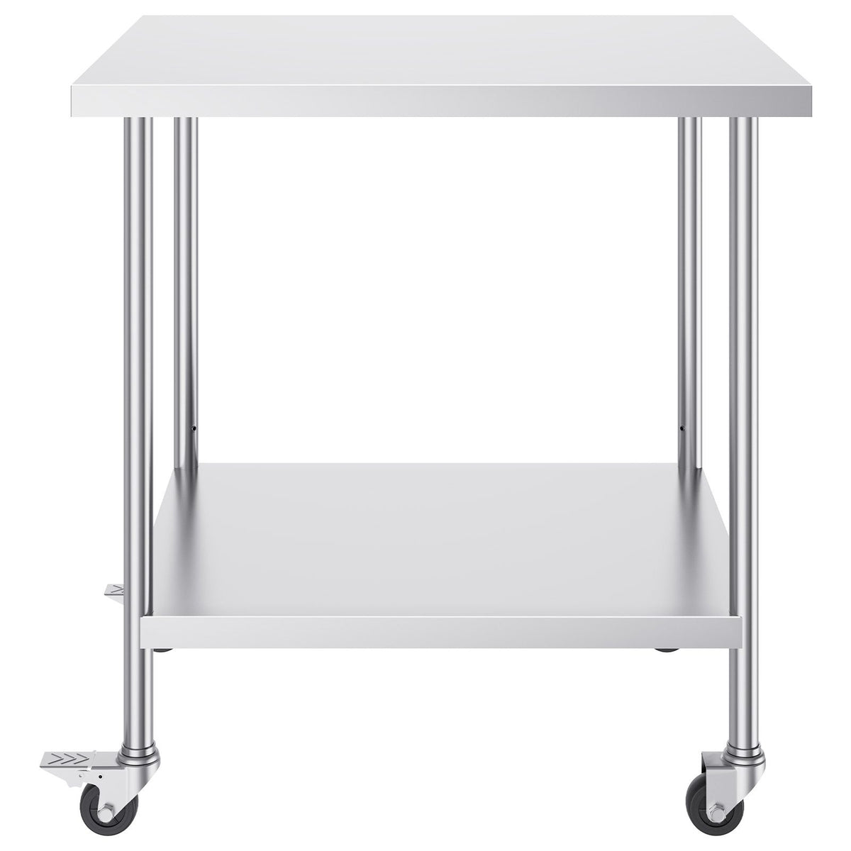 Stainless Steel Work Table 30 x 18 x 38 Inch, with 4 Wheels, 3 Adjustable Height Levels, Heavy Duty Food Prep Worktable for Commercial Kitchen Restaurant, Silver