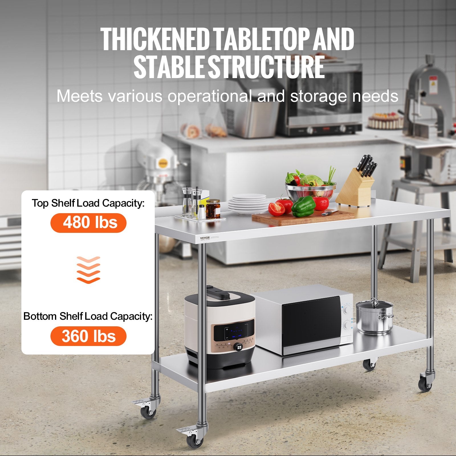 Basketball & Basketball Accessories: VEVOR 24 x 60 x 40 Inch Stainless Steel Work Table, Commercial Food Prep Worktable with Casters, Heavy Duty Prep Worktable, Metal Work Table with Adjustable Height for Restaurant, Home and Hotel