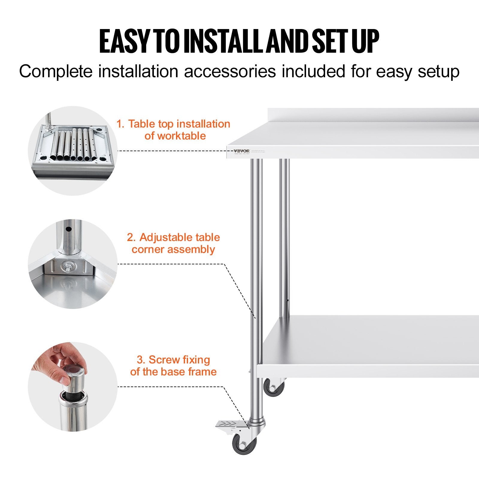 Basketball & Basketball Accessories: VEVOR 24 x 60 x 40 Inch Stainless Steel Work Table, Commercial Food Prep Worktable with Casters, Heavy Duty Prep Worktable, Metal Work Table with Adjustable Height for Restaurant, Home and Hotel