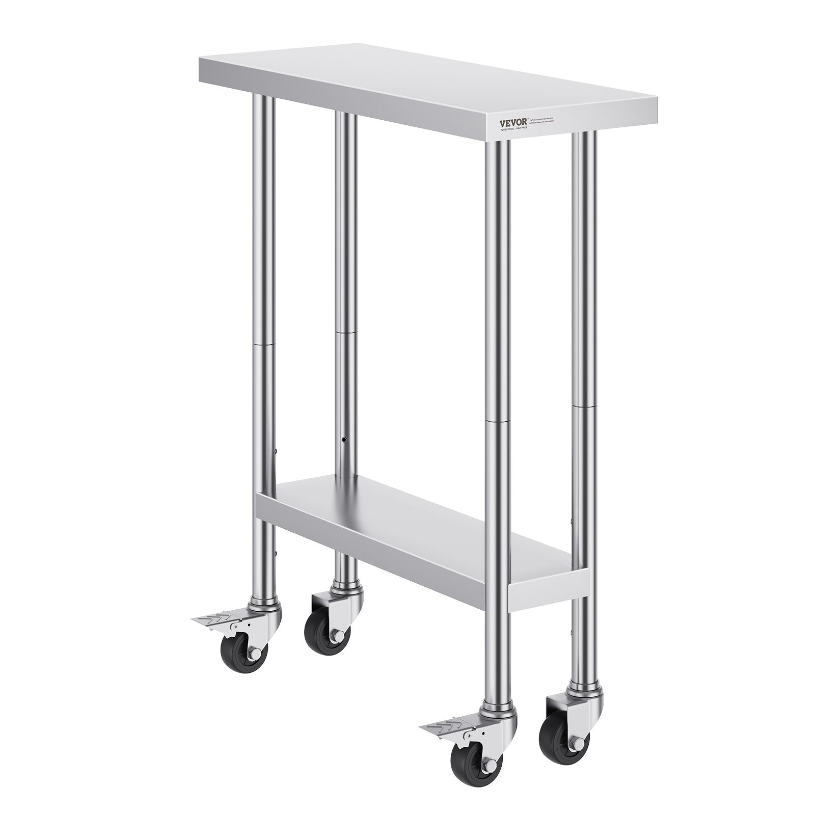 Dining Tables: VEVOR Stainless Steel Work Table 30 x 12 x 38 Inch, with 4 Wheels, 3 Adjustable Height Levels, Heavy Duty Food Prep Worktable for Commercial Kitchen Restaurant, Silver