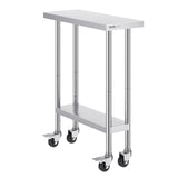 Dining Tables: VEVOR Stainless Steel Work Table 30 x 12 x 38 Inch, with 4 Wheels, 3 Adjustable Height Levels, Heavy Duty Food Prep Worktable for Commercial Kitchen Restaurant, Silver