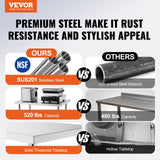 Dining Tables: VEVOR Stainless Steel Work Table 30 x 12 x 38 Inch, with 4 Wheels, 3 Adjustable Height Levels, Heavy Duty Food Prep Worktable for Commercial Kitchen Restaurant, Silver