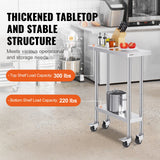 Dining Tables: VEVOR Stainless Steel Work Table 30 x 12 x 38 Inch, with 4 Wheels, 3 Adjustable Height Levels, Heavy Duty Food Prep Worktable for Commercial Kitchen Restaurant, Silver