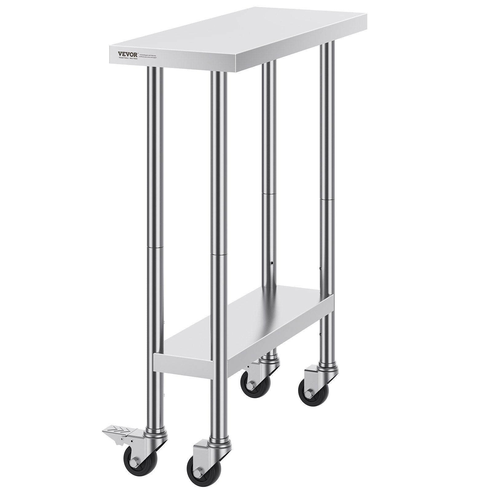 Dining Tables: VEVOR Stainless Steel Work Table 30 x 12 x 38 Inch, with 4 Wheels, 3 Adjustable Height Levels, Heavy Duty Food Prep Worktable for Commercial Kitchen Restaurant, Silver