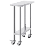 Dining Tables: VEVOR Stainless Steel Work Table 30 x 12 x 38 Inch, with 4 Wheels, 3 Adjustable Height Levels, Heavy Duty Food Prep Worktable for Commercial Kitchen Restaurant, Silver