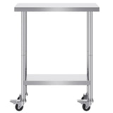 Dining Tables: VEVOR Stainless Steel Work Table 30 x 12 x 38 Inch, with 4 Wheels, 3 Adjustable Height Levels, Heavy Duty Food Prep Worktable for Commercial Kitchen Restaurant, Silver