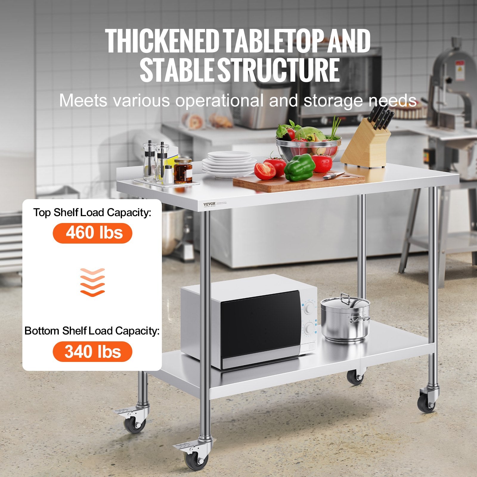 Basketball & Basketball Accessories: VEVOR 24 x 48 x 40 Inch Stainless Steel Work Table, Commercial Food Prep Worktable with Casters, Heavy Duty Prep Worktable, Metal Work Table with Adjustable Height for Restaurant, Home and Hotel
