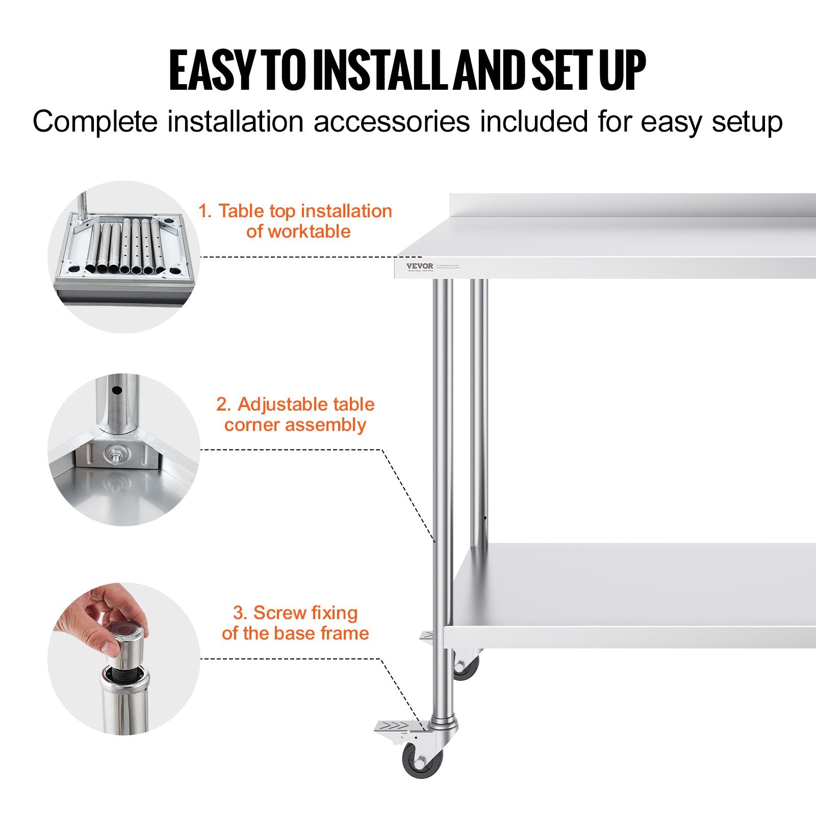 Basketball & Basketball Accessories: VEVOR 24 x 48 x 40 Inch Stainless Steel Work Table, Commercial Food Prep Worktable with Casters, Heavy Duty Prep Worktable, Metal Work Table with Adjustable Height for Restaurant, Home and Hotel