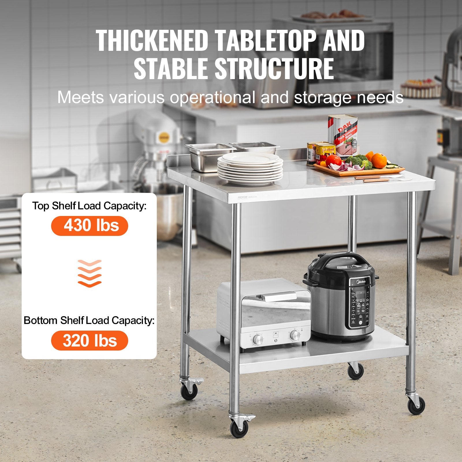 Basketball & Basketball Accessories: VEVOR 24 x 36 x 40 Inch Stainless Steel Work Table, Commercial Food Prep Worktable with Casters, Heavy Duty Prep Worktable, Metal Work Table with Adjustable Height for Restaurant, Home and Hotel