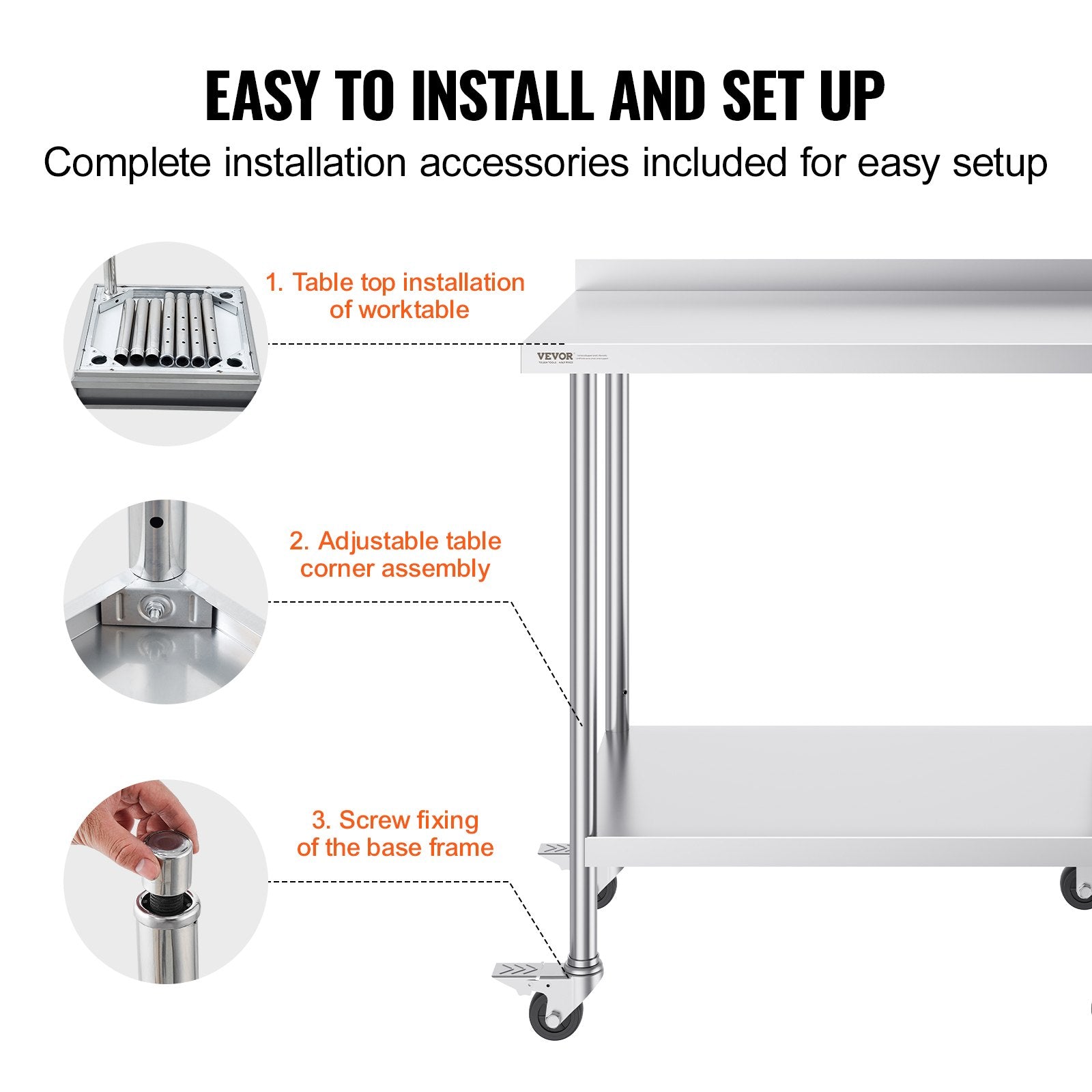 Basketball & Basketball Accessories: VEVOR 24 x 36 x 40 Inch Stainless Steel Work Table, Commercial Food Prep Worktable with Casters, Heavy Duty Prep Worktable, Metal Work Table with Adjustable Height for Restaurant, Home and Hotel