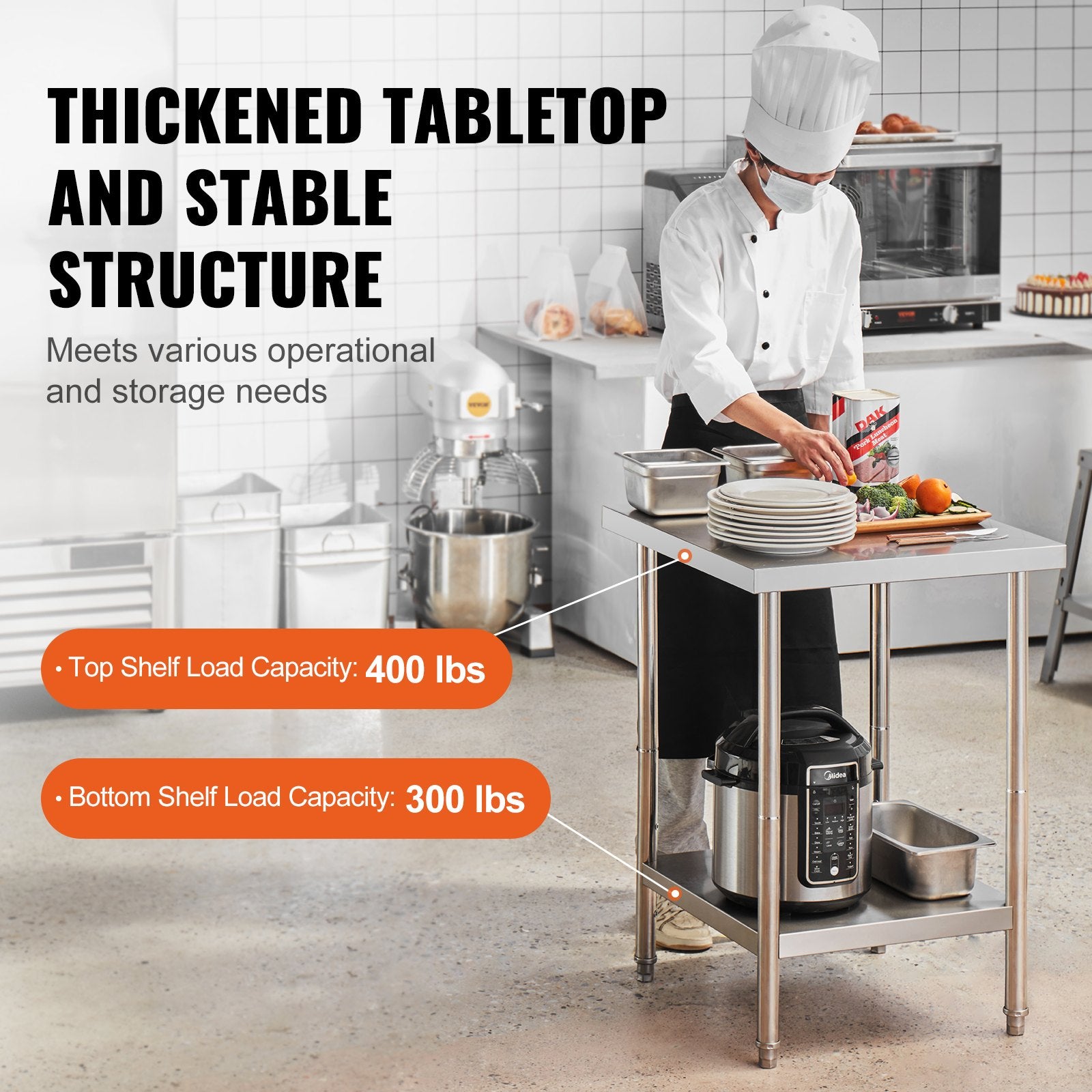 Kid's Tables, Chairs & Seats: VEVOR Stainless Steel Prep Table, 24 x 24 x 34 Inch, Heavy Duty Metal Worktable with 3 Adjustable Height Levels, Commercial Workstation for Kitchen Garage Restaurant Backyard