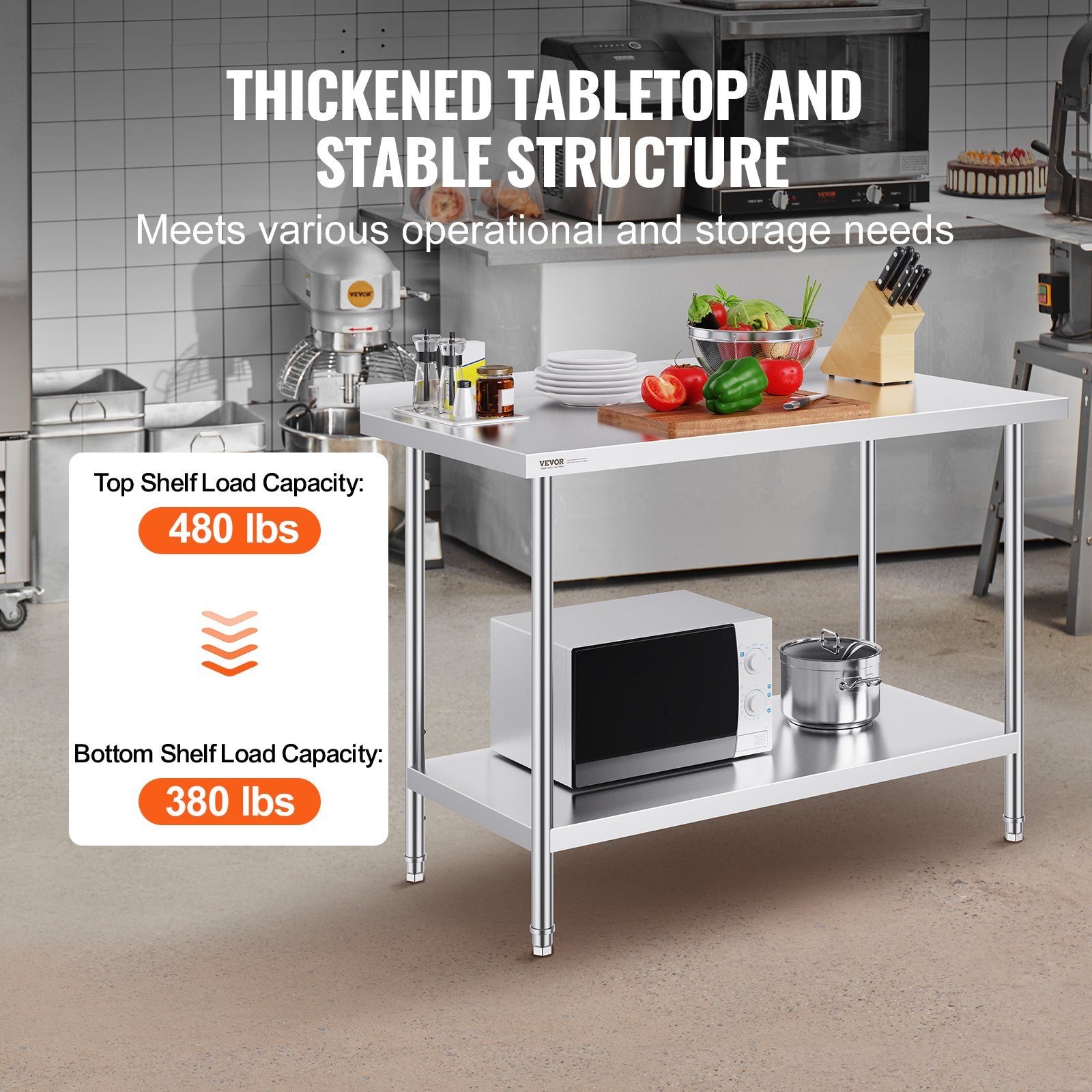 Basketball & Basketball Accessories: VEVOR 24 x 48 x 36 Inch Stainless Steel Work Table, Commercial Food Prep Worktable Heavy Duty Prep Worktable, Metal Work Table with Adjustable Height for Restaurant, Home and Hotel