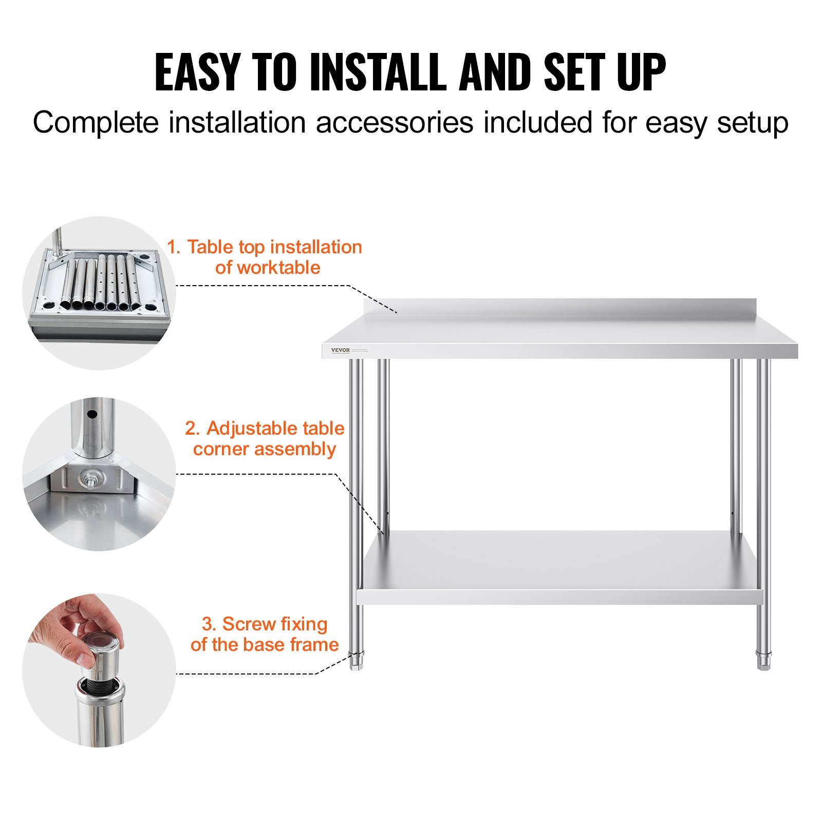 Basketball & Basketball Accessories: VEVOR 24 x 48 x 36 Inch Stainless Steel Work Table, Commercial Food Prep Worktable Heavy Duty Prep Worktable, Metal Work Table with Adjustable Height for Restaurant, Home and Hotel