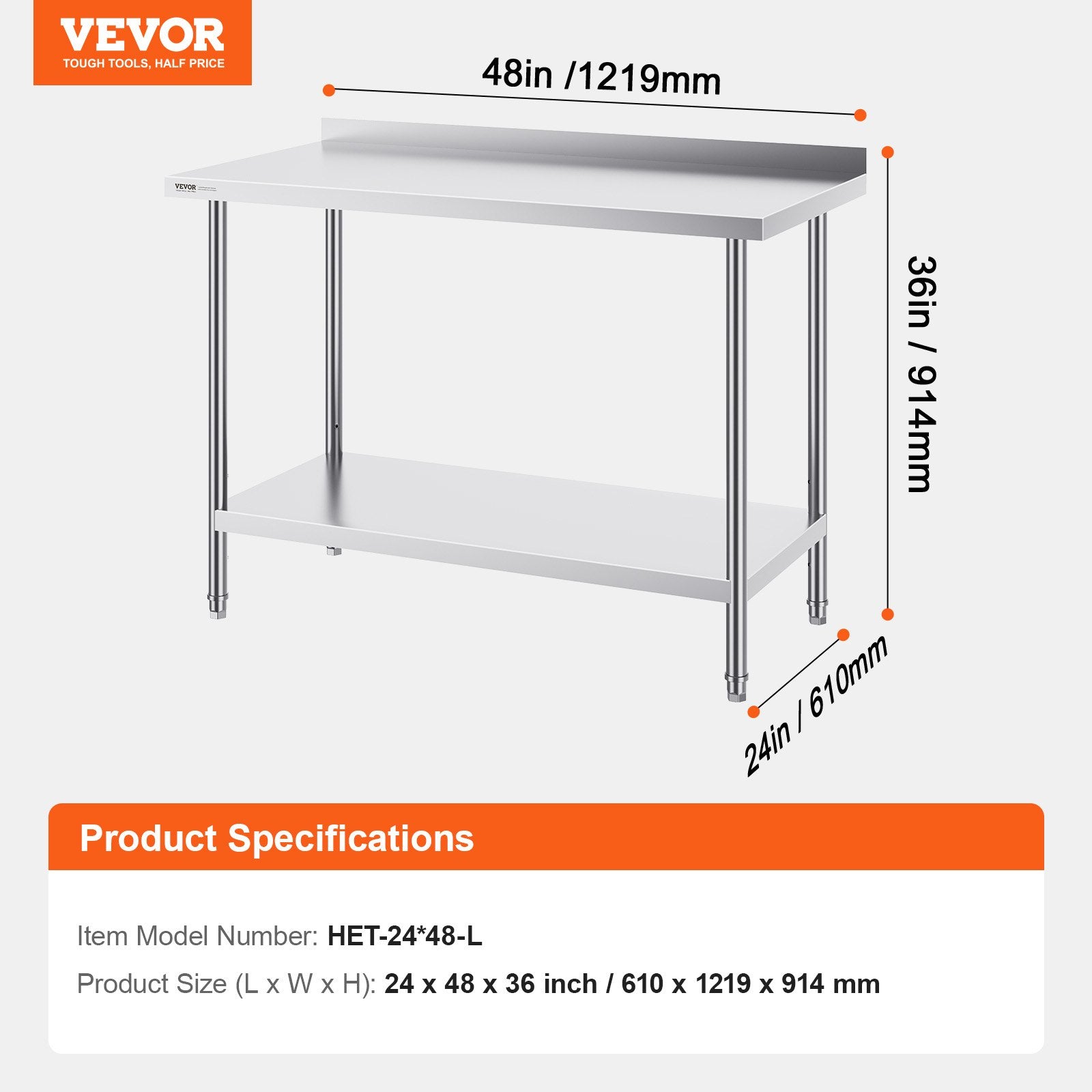 Basketball & Basketball Accessories: VEVOR 24 x 48 x 36 Inch Stainless Steel Work Table, Commercial Food Prep Worktable Heavy Duty Prep Worktable, Metal Work Table with Adjustable Height for Restaurant, Home and Hotel