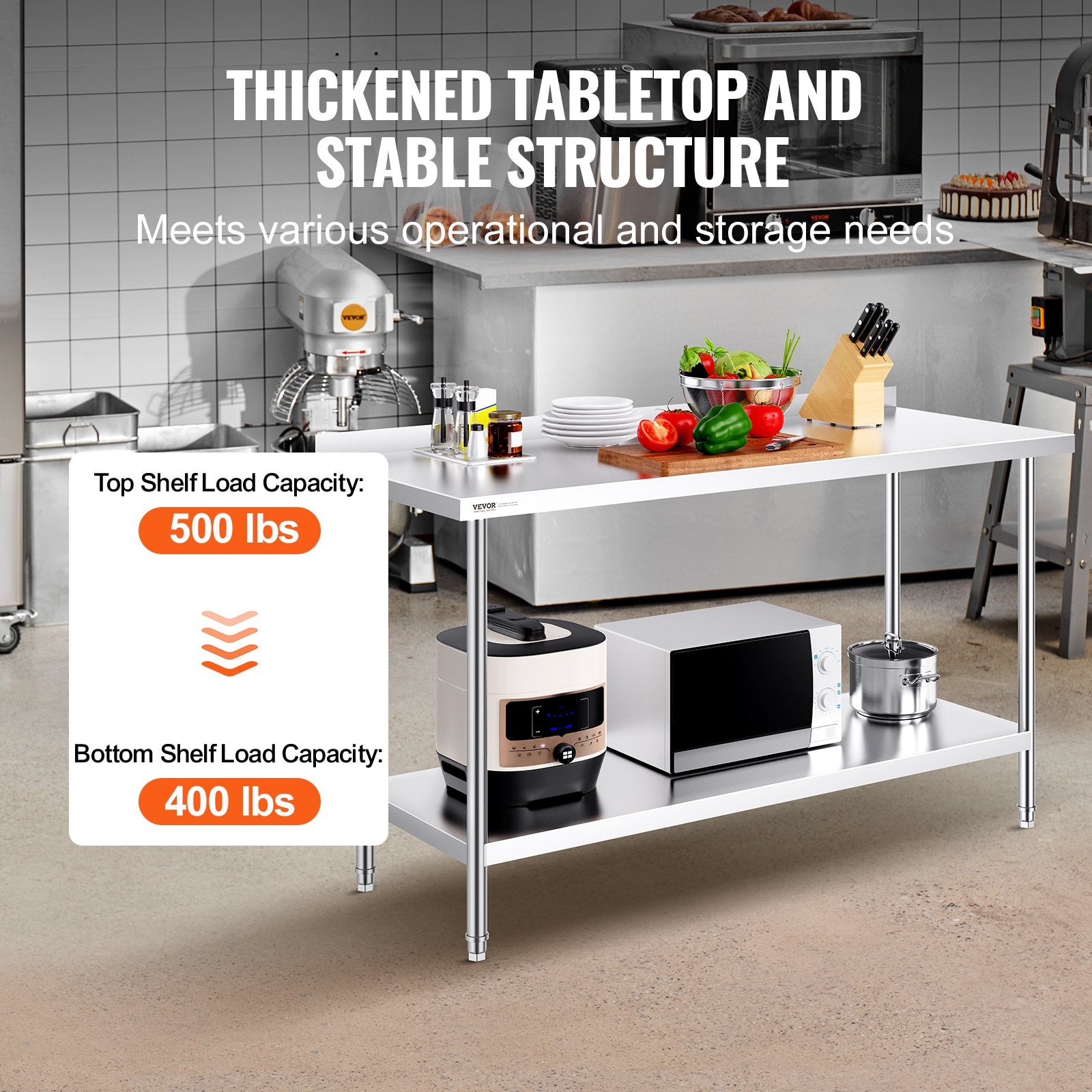 Basketball & Basketball Accessories: VEVOR 24 x 60 x 36 Inch Stainless Steel Work Table, Commercial Food Prep Worktable Heavy Duty Prep Worktable, Metal Work Table with Adjustable Height for Restaurant, Home and Hotel