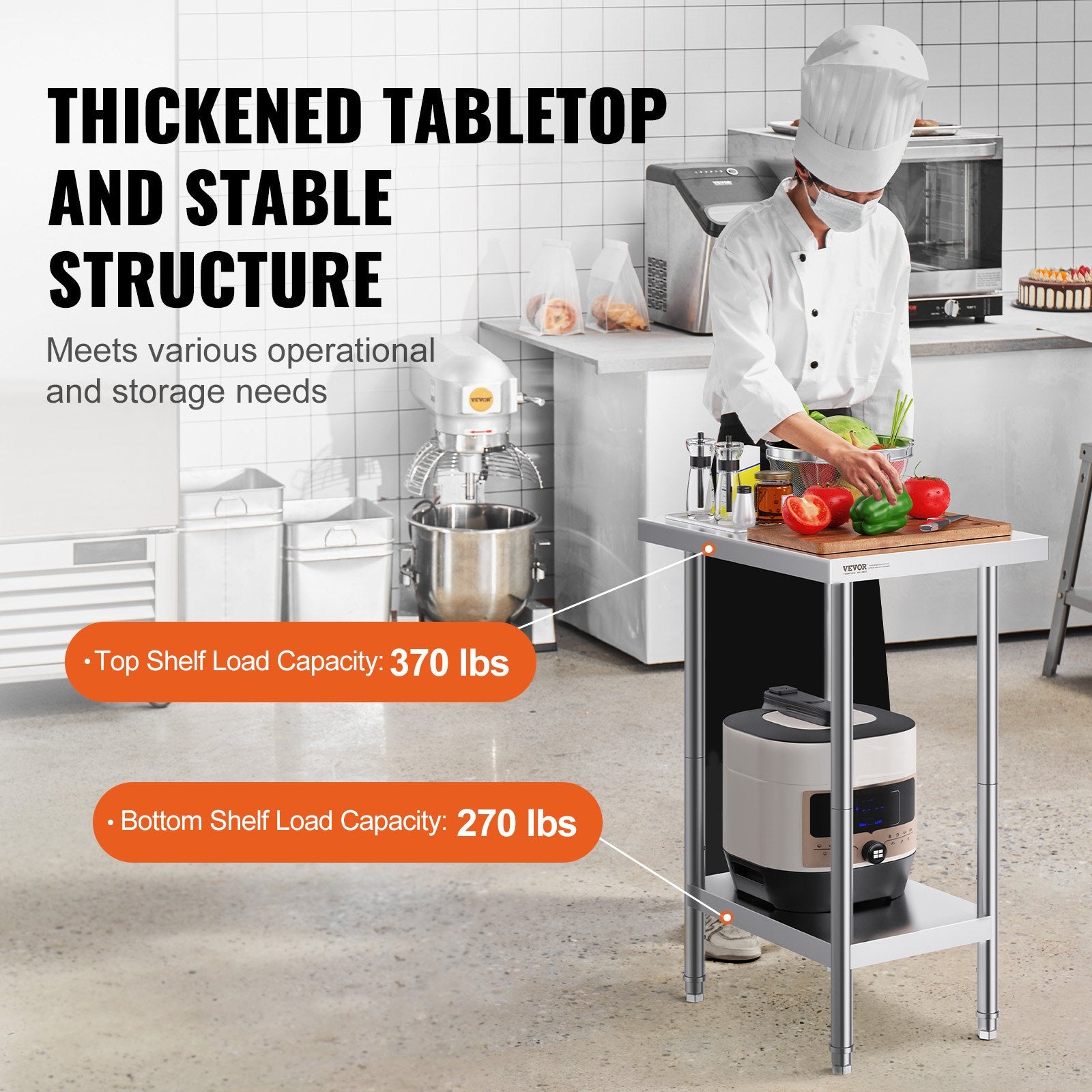 Basketball & Basketball Accessories: VEVOR Stainless Steel Prep Table, 24 x 18 x 34 Inch, Heavy Duty Metal Worktable with 3 Adjustable Height Levels, Commercial Workstation for Kitchen Garage Restaurant Backyard