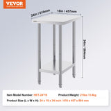 Basketball & Basketball Accessories: VEVOR Stainless Steel Prep Table, 24 x 18 x 34 Inch, Heavy Duty Metal Worktable with 3 Adjustable Height Levels, Commercial Workstation for Kitchen Garage Restaurant Backyard