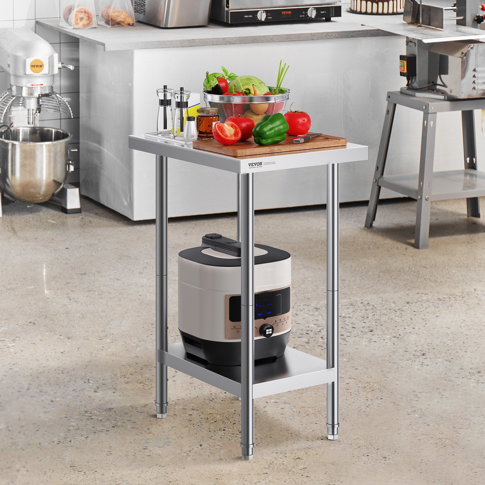 Basketball & Basketball Accessories: VEVOR Stainless Steel Prep Table, 24 x 18 x 34 Inch, Heavy Duty Metal Worktable with 3 Adjustable Height Levels, Commercial Workstation for Kitchen Garage Restaurant Backyard
