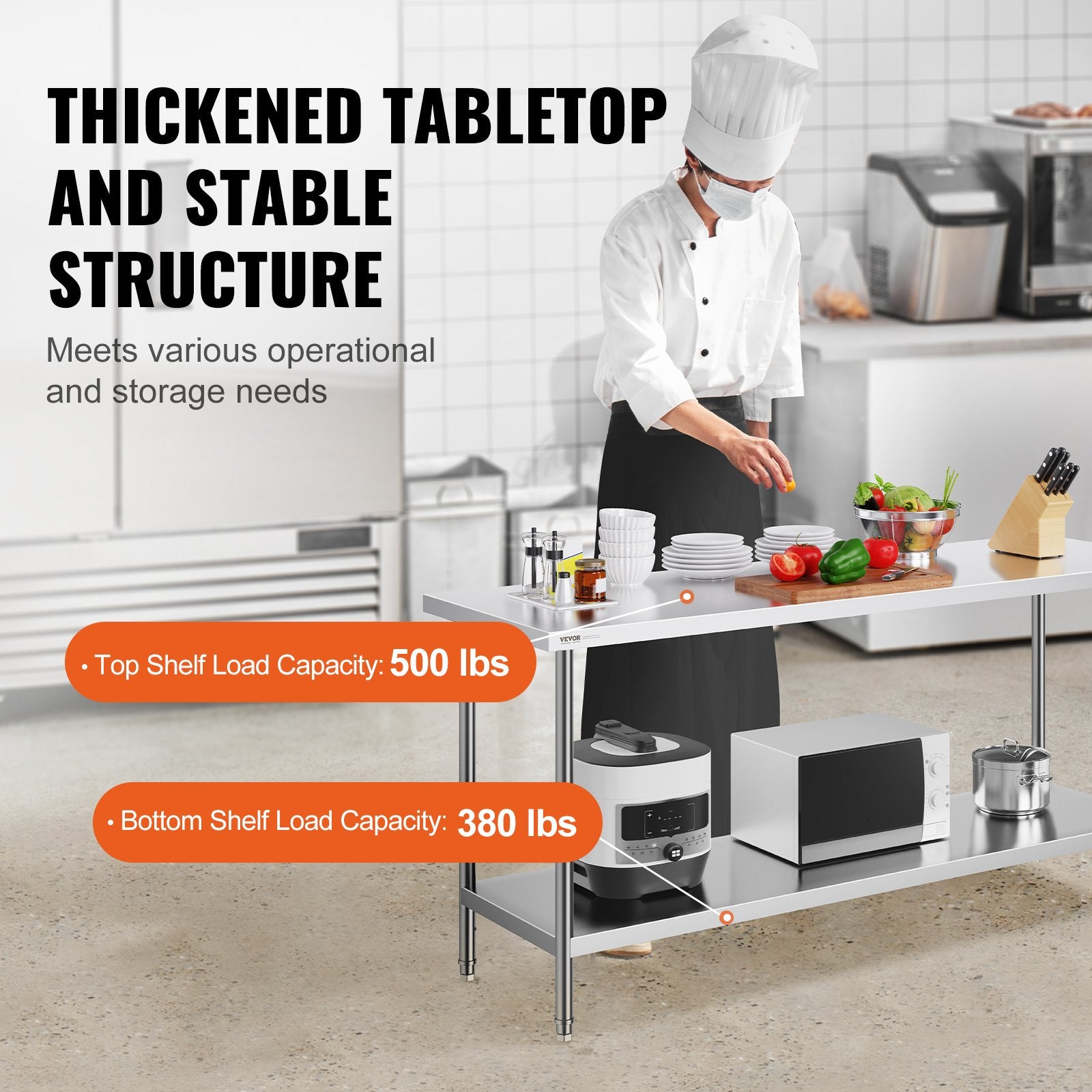 Basketball & Basketball Accessories: VEVOR Stainless Steel Prep Table, 24 x 72 x 34 Inch, Heavy Duty Metal Worktable with 3 Adjustable Height Levels, Commercial Workstation for Kitchen Garage Restaurant Backyard