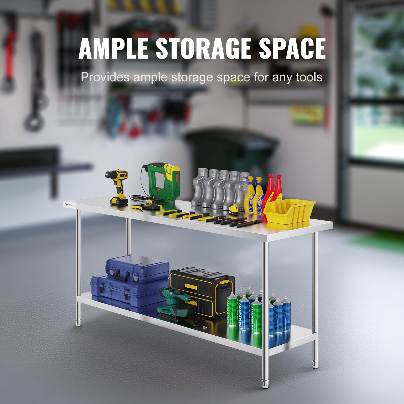 Basketball & Basketball Accessories: VEVOR Stainless Steel Prep Table, 24 x 72 x 34 Inch, Heavy Duty Metal Worktable with 3 Adjustable Height Levels, Commercial Workstation for Kitchen Garage Restaurant Backyard