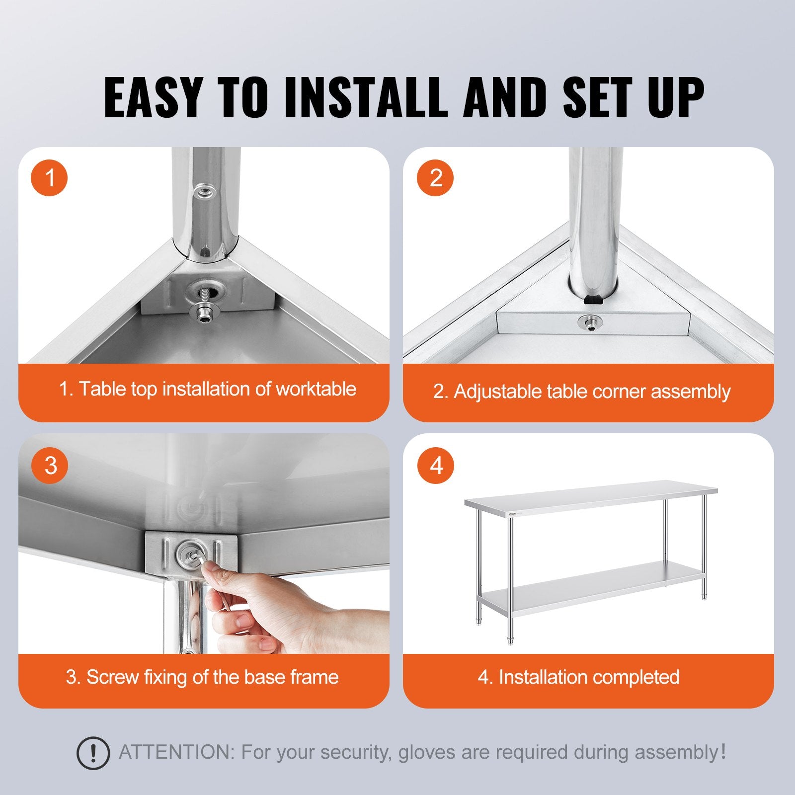 Basketball & Basketball Accessories: VEVOR Stainless Steel Prep Table, 24 x 72 x 34 Inch, Heavy Duty Metal Worktable with 3 Adjustable Height Levels, Commercial Workstation for Kitchen Garage Restaurant Backyard