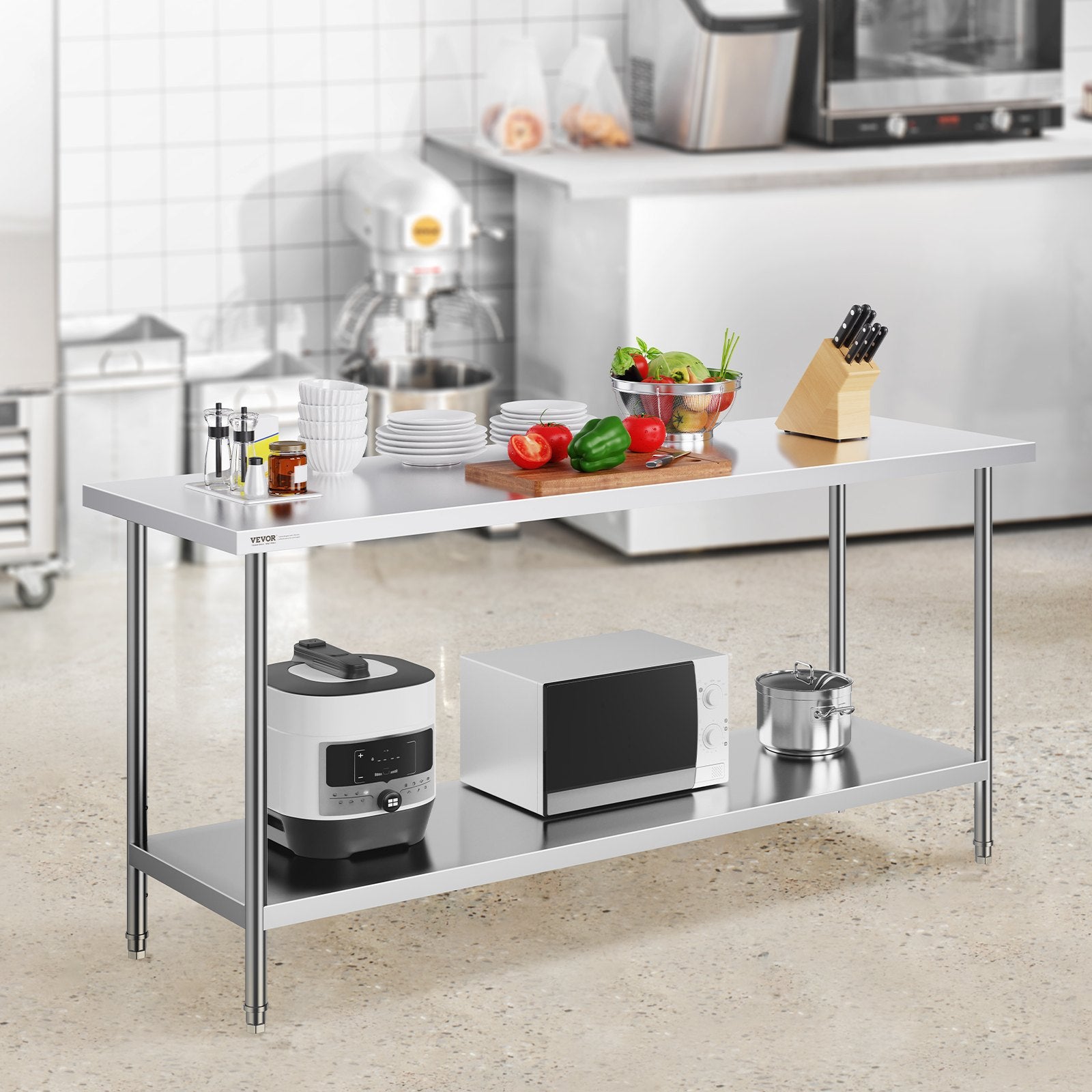 Basketball & Basketball Accessories: VEVOR Stainless Steel Prep Table, 24 x 72 x 34 Inch, Heavy Duty Metal Worktable with 3 Adjustable Height Levels, Commercial Workstation for Kitchen Garage Restaurant Backyard