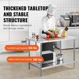 Basketball & Basketball Accessories: VEVOR Stainless Steel Prep Table, 30 x 48 x 34 Inch, Heavy Duty Metal Worktable with 3 Adjustable Height Levels, Commercial Workstation for Kitchen Garage Restaurant Backyard
