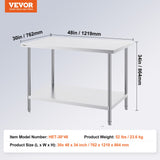 Basketball & Basketball Accessories: VEVOR Stainless Steel Prep Table, 30 x 48 x 34 Inch, Heavy Duty Metal Worktable with 3 Adjustable Height Levels, Commercial Workstation for Kitchen Garage Restaurant Backyard