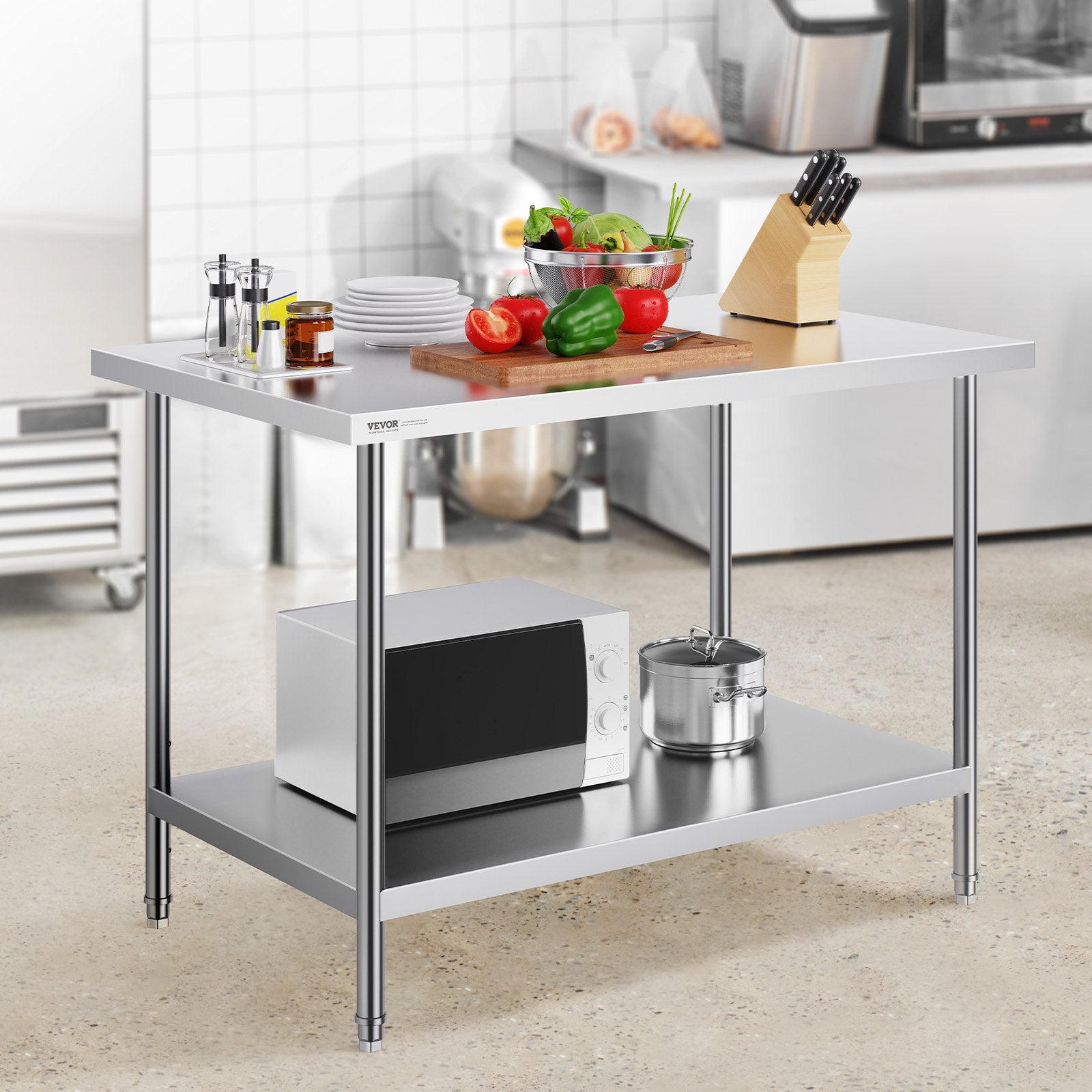Basketball & Basketball Accessories: VEVOR Stainless Steel Prep Table, 30 x 48 x 34 Inch, Heavy Duty Metal Worktable with 3 Adjustable Height Levels, Commercial Workstation for Kitchen Garage Restaurant Backyard
