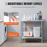Basketball & Basketball Accessories: VEVOR Stainless Steel Prep Table, 24 x 36 x 34 Inch, Heavy Duty Metal Worktable with 3 Adjustable Height Levels, Commercial Workstation for Kitchen Garage Restaurant Backyard