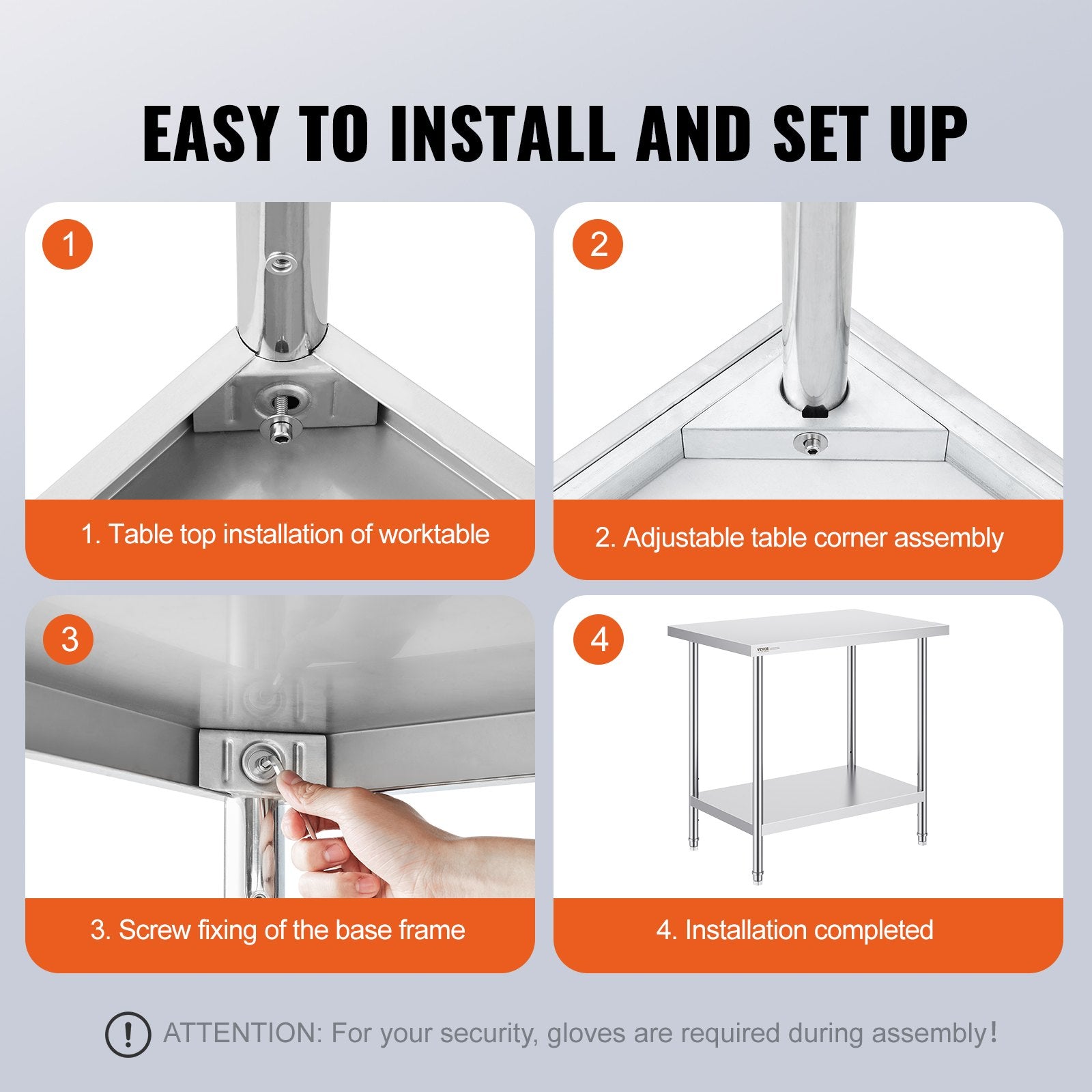 Basketball & Basketball Accessories: VEVOR Stainless Steel Prep Table, 24 x 36 x 34 Inch, Heavy Duty Metal Worktable with 3 Adjustable Height Levels, Commercial Workstation for Kitchen Garage Restaurant Backyard