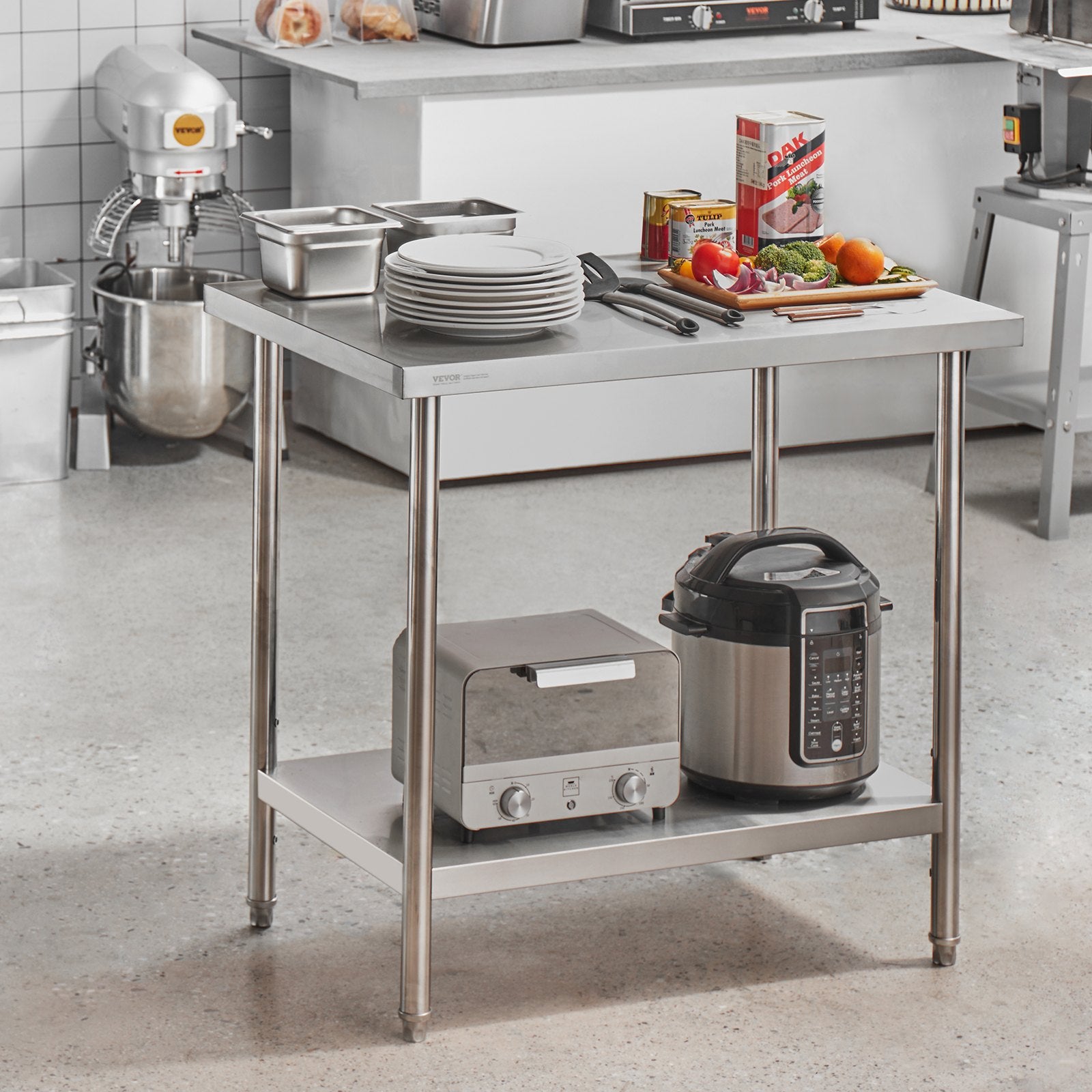 Basketball & Basketball Accessories: VEVOR Stainless Steel Prep Table, 24 x 36 x 34 Inch, Heavy Duty Metal Worktable with 3 Adjustable Height Levels, Commercial Workstation for Kitchen Garage Restaurant Backyard