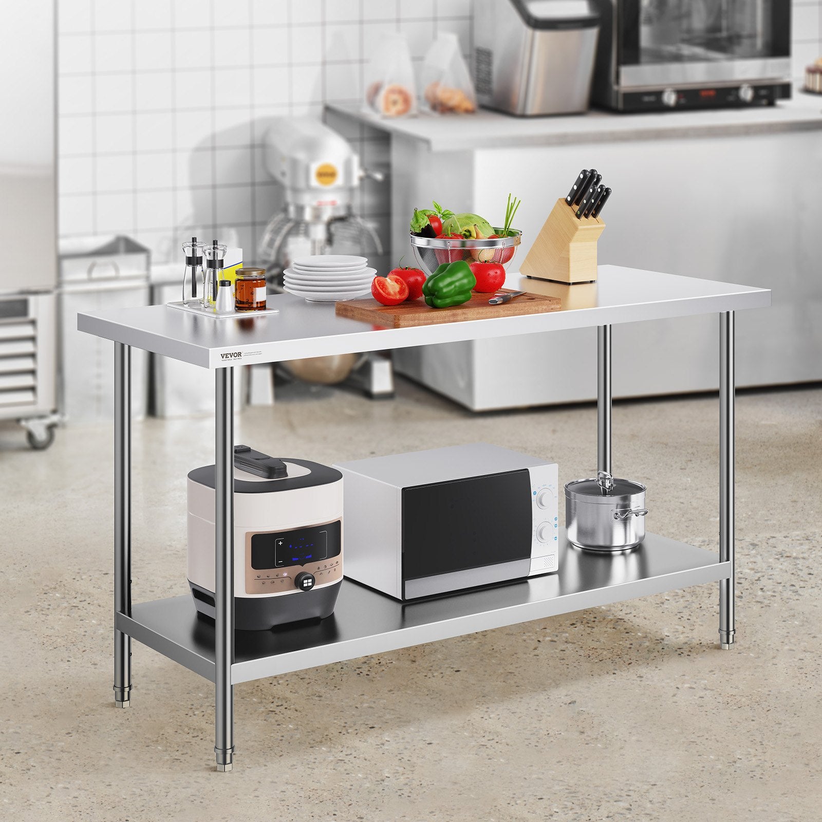 Food Warmers & Chafing Dishes: VEVOR Stainless Steel Work Prep Table Commercial Worktable Food Prep 24x60x34in