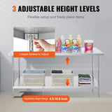 Basketball & Basketball Accessories: VEVOR Stainless Steel Prep Table, 30 x 72 x 34 Inch, Heavy Duty Metal Worktable with 3 Adjustable Height Levels, Commercial Workstation for Kitchen Garage Restaurant Backyard