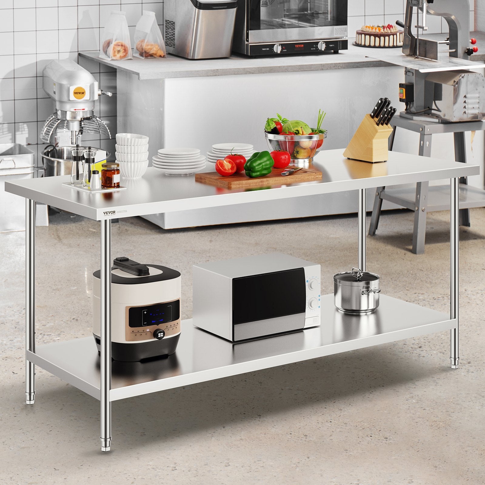Basketball & Basketball Accessories: VEVOR Stainless Steel Prep Table, 30 x 72 x 34 Inch, Heavy Duty Metal Worktable with 3 Adjustable Height Levels, Commercial Workstation for Kitchen Garage Restaurant Backyard