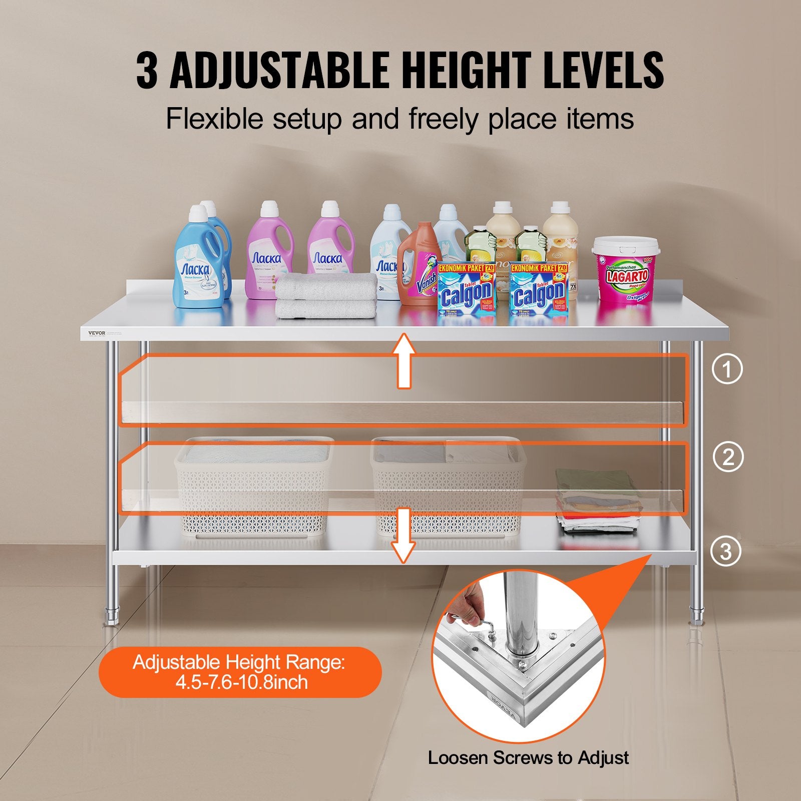 Basketball & Basketball Accessories: VEVOR 24 x 72 x 36 Inch Stainless Steel Work Table, Commercial Food Prep Worktable Heavy Duty Prep Worktable, Metal Work Table with Adjustable Height for Restaurant, Home and Hotel
