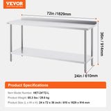 Basketball & Basketball Accessories: VEVOR 24 x 72 x 36 Inch Stainless Steel Work Table, Commercial Food Prep Worktable Heavy Duty Prep Worktable, Metal Work Table with Adjustable Height for Restaurant, Home and Hotel