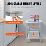 Basketball & Basketball Accessories: VEVOR Stainless Steel Prep Table, 24 x 30 x 34 Inch, Heavy Duty Metal Worktable with 3 Adjustable Height Levels, Commercial Workstation for Kitchen Garage Restaurant Backyard