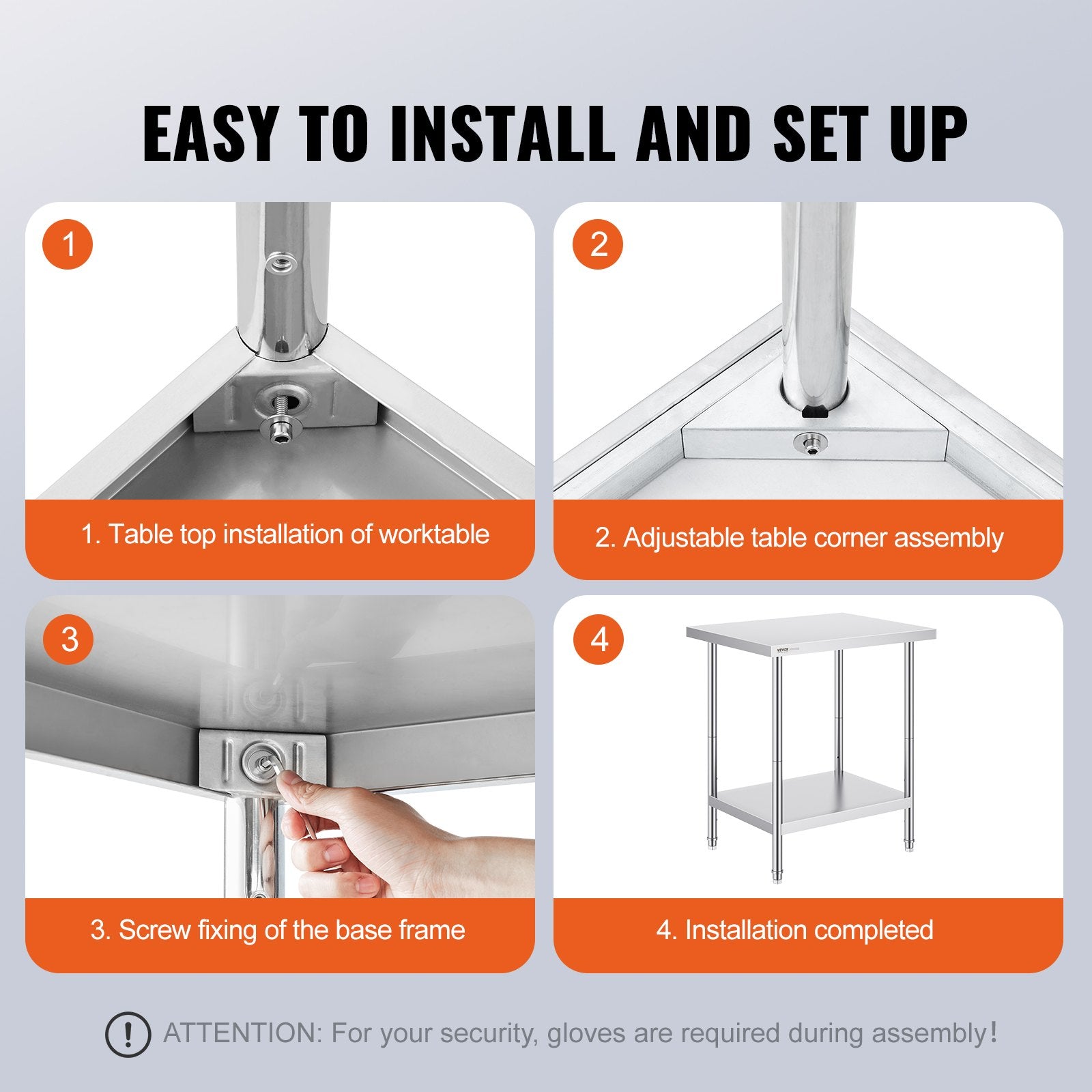Basketball & Basketball Accessories: VEVOR Stainless Steel Prep Table, 24 x 30 x 34 Inch, Heavy Duty Metal Worktable with 3 Adjustable Height Levels, Commercial Workstation for Kitchen Garage Restaurant Backyard