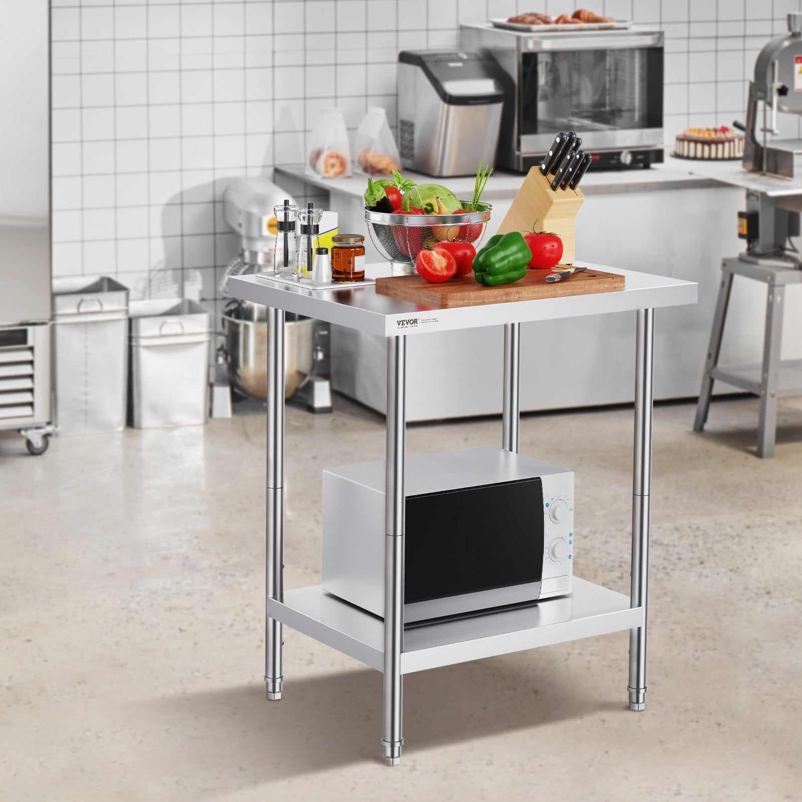Basketball & Basketball Accessories: VEVOR Stainless Steel Prep Table, 24 x 30 x 34 Inch, Heavy Duty Metal Worktable with 3 Adjustable Height Levels, Commercial Workstation for Kitchen Garage Restaurant Backyard