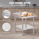 Basketball & Basketball Accessories: VEVOR Stainless Steel Work Table, 24 x 24 x 26 Inch Commercial Food Prep Worktable, 3-Sided Backsplash Heavy Duty Prep Worktable, Metal Work Table with Adjustable Height for Restaurant Home Hotel