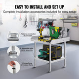 Basketball & Basketball Accessories: VEVOR Stainless Steel Work Table, 24 x 24 x 26 Inch Commercial Food Prep Worktable, 3-Sided Backsplash Heavy Duty Prep Worktable, Metal Work Table with Adjustable Height for Restaurant Home Hotel