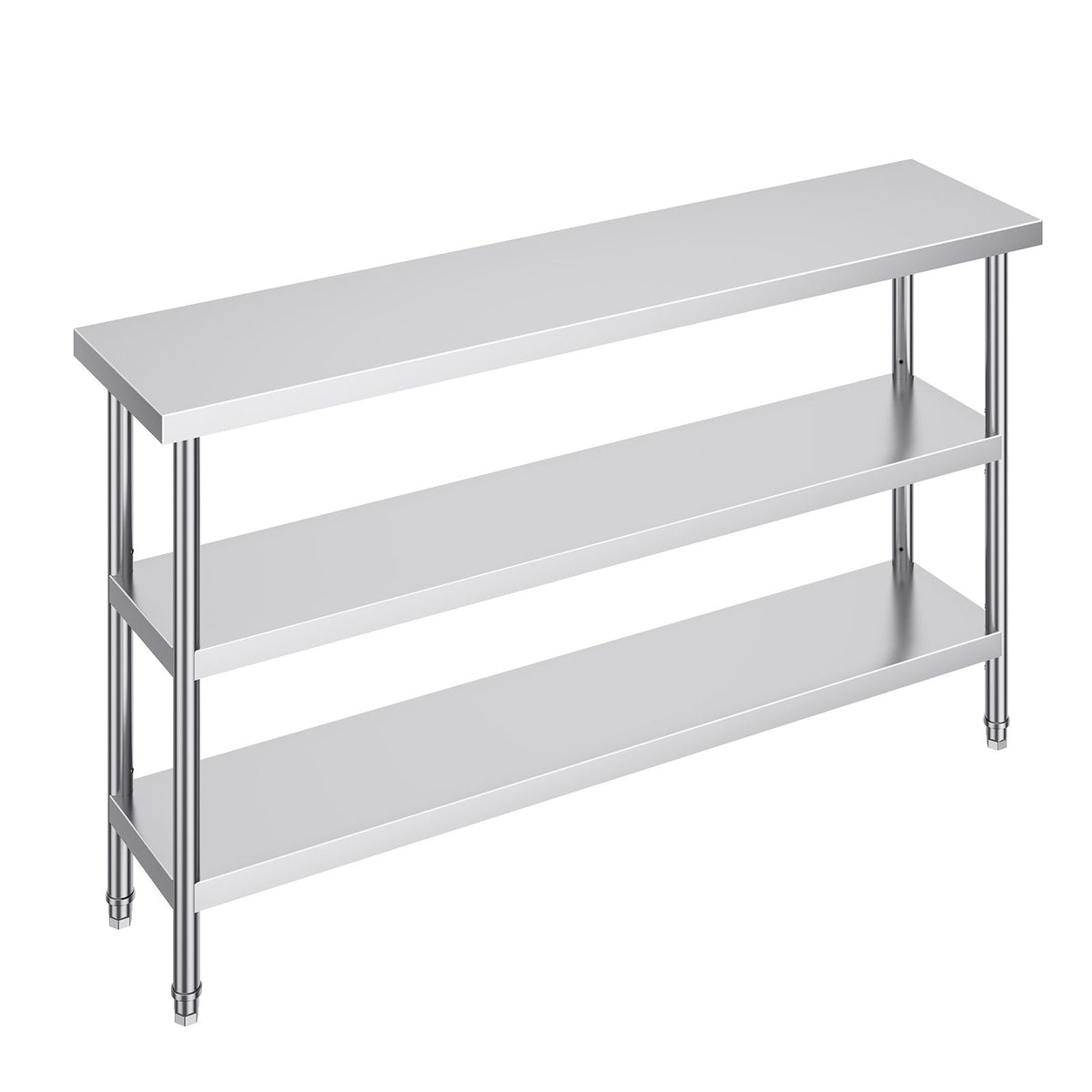 Stainless Steel Food Prep Table, 356 x 1524 x 864 mm Commercial Kitchen Worktable, with 2 Adjustable Undershelf, Heavy Duty Prep Table Metal Work Table for BBQ, Kitchen, Home, and Garage