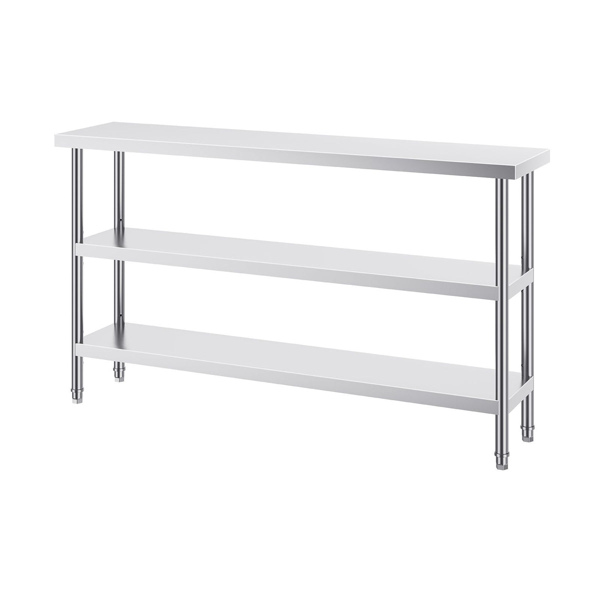Stainless Steel Food Prep Table, 356 x 1524 x 864 mm Commercial Kitchen Worktable, with 2 Adjustable Undershelf, Heavy Duty Prep Table Metal Work Table for BBQ, Kitchen, Home, and Garage
